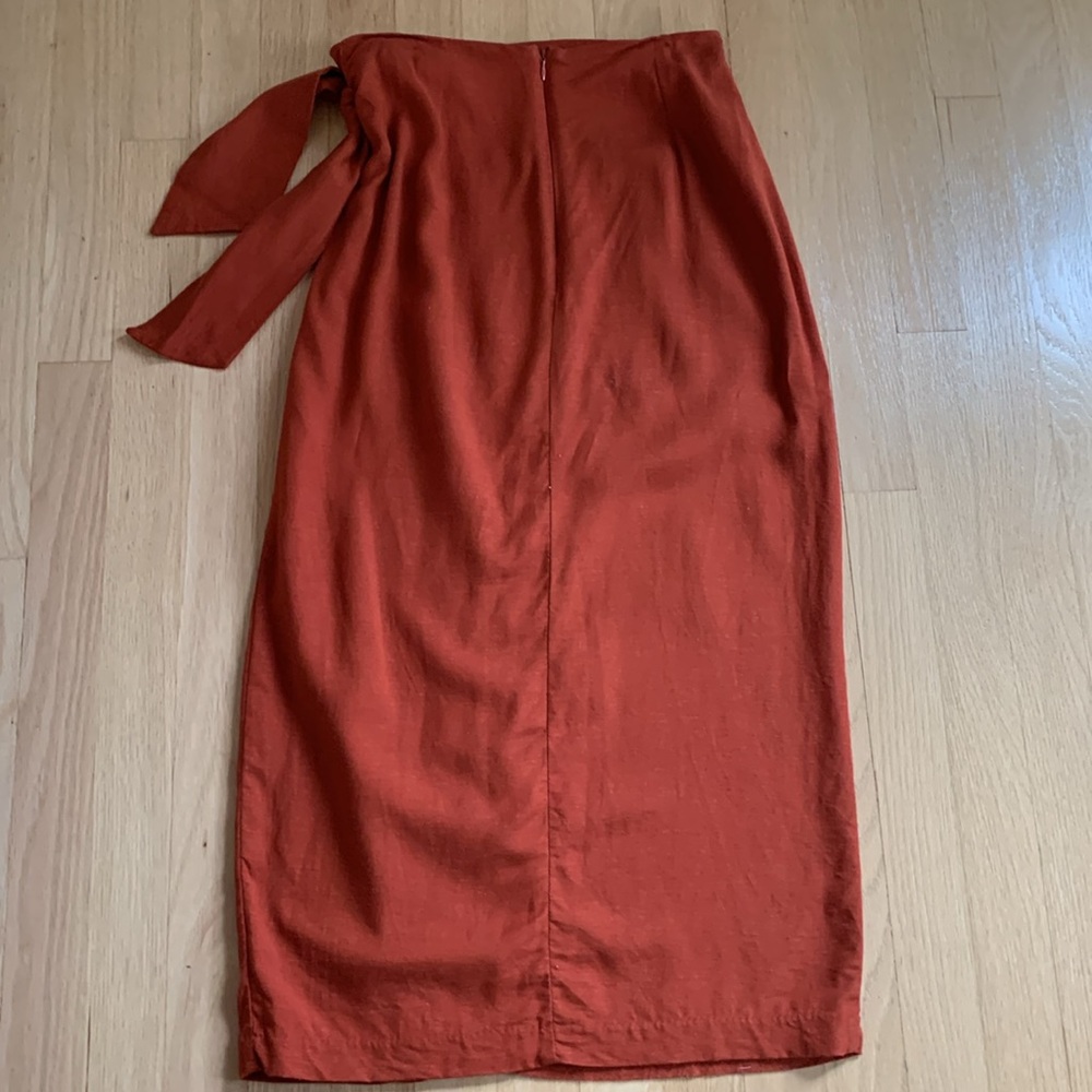 Jason Wu Rust Red Midi Tie-Waist Skirt - Picture 6 of 11